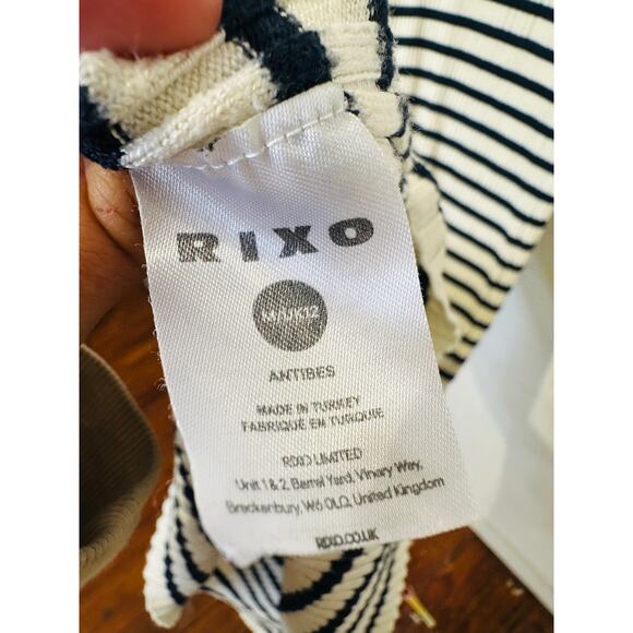 RIXO Blue White Antibes Stripe Ribbed Collared Ties Necklines Maxi Dress Size 8 - Picture 14 of 16